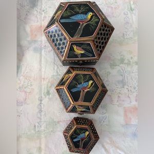 World Market Cost Plus Set of 3 Hand Painted Wooden Boxes